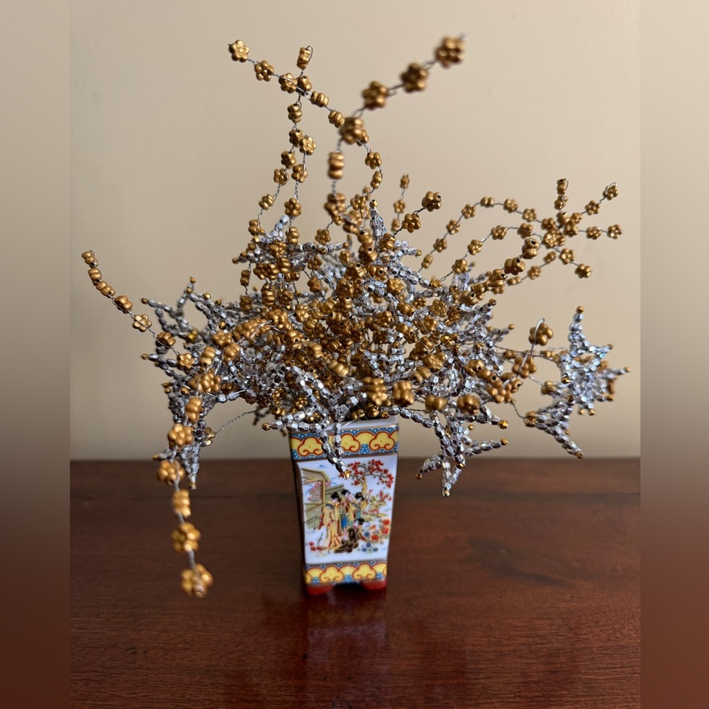 New Handmade beaded flower stems in a Chinese Vase